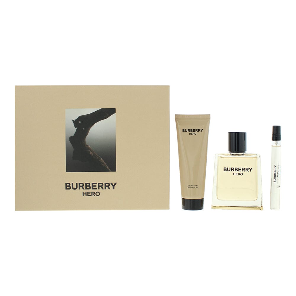 Burberry Hero For Men 3 Piece Gift Set: Eau de Toilette 100ml - Shower Gel 75ml - Eau de Toilette 10ml - Welzo