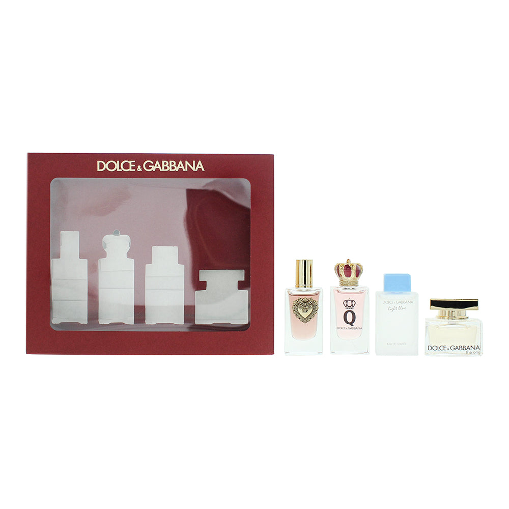 Dolce & Gabbana Miniature 4 Piece Gift Set: Devotion Eau de Parfum 5ml - Q Eau de Parfum 5ml - The One Eau de Parfum 5ml - Light Blue Eau de Toilette - Welzo