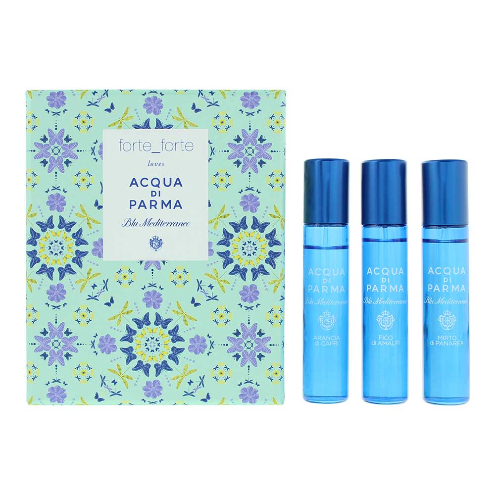 Acqua Di Parma Blu Mediterraneo Forte Gift 3 Piece Gift Set: Arancia di Capri Eau de Toilette 12ml - Mirto di Panarea Eau de Toilette 12ml - Fico di A - Welzo