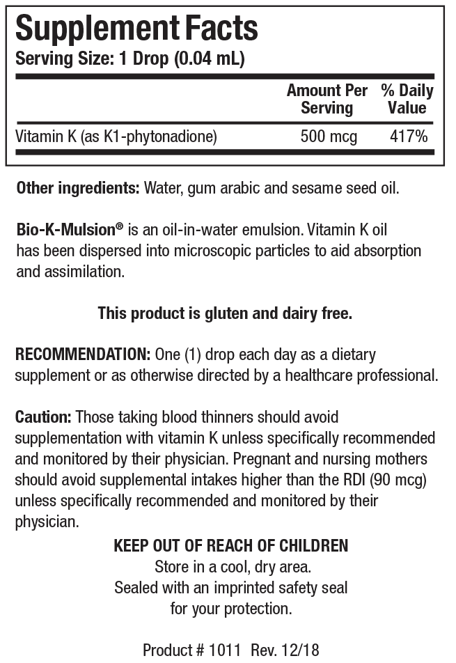 Biotics Research Bio-K-Mulsion Vitamin K1 500 µg – 30 ml – Bild 2