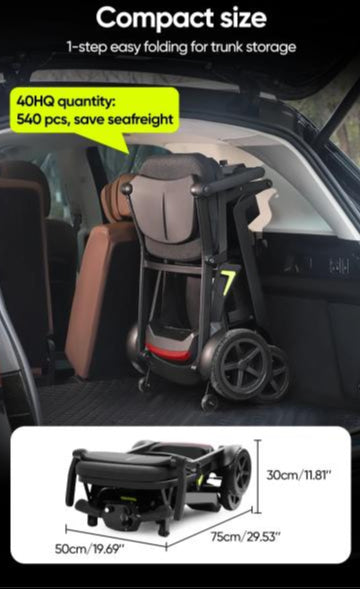 Welzo Freef Freef Lightweight Foldable Mobility Scooter - 4 Wiel, draagbare elektrische scooter voor volwassenen Lithium Battery, 20 km bereik