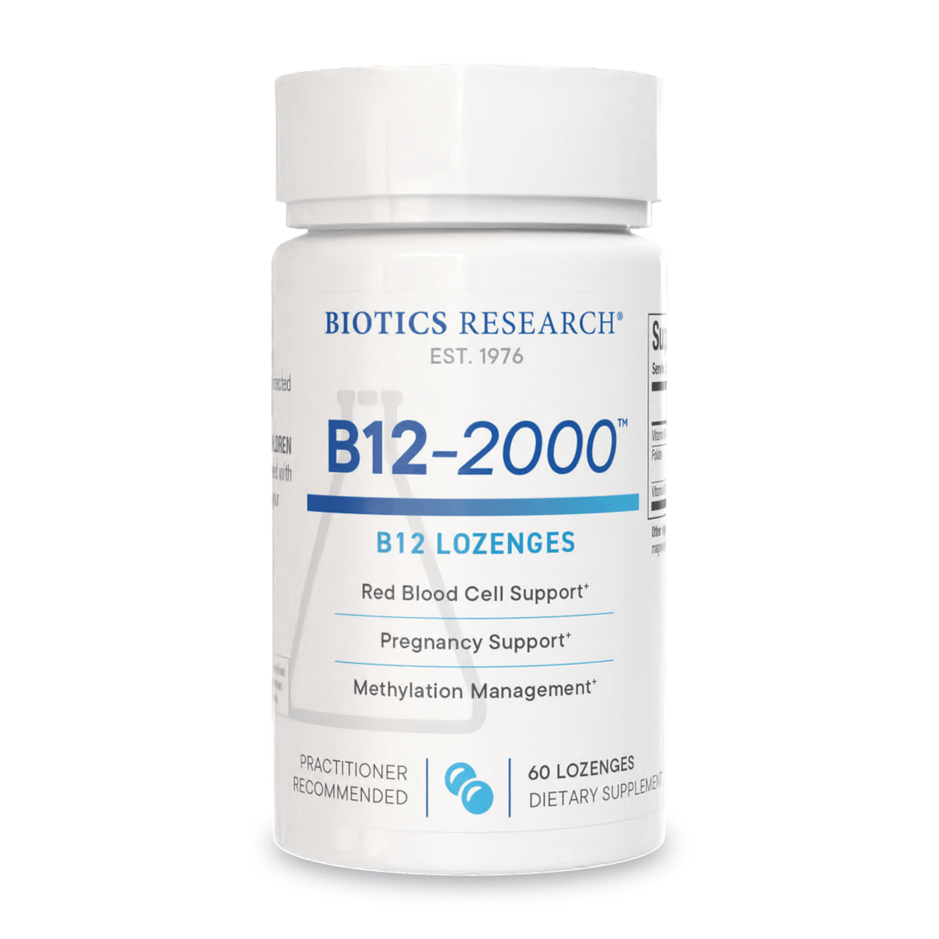 Biotics Research B12-2000 таблетки за смучене с B6 и фолиева киселина – 60 таблетки за смучене – изображение 3