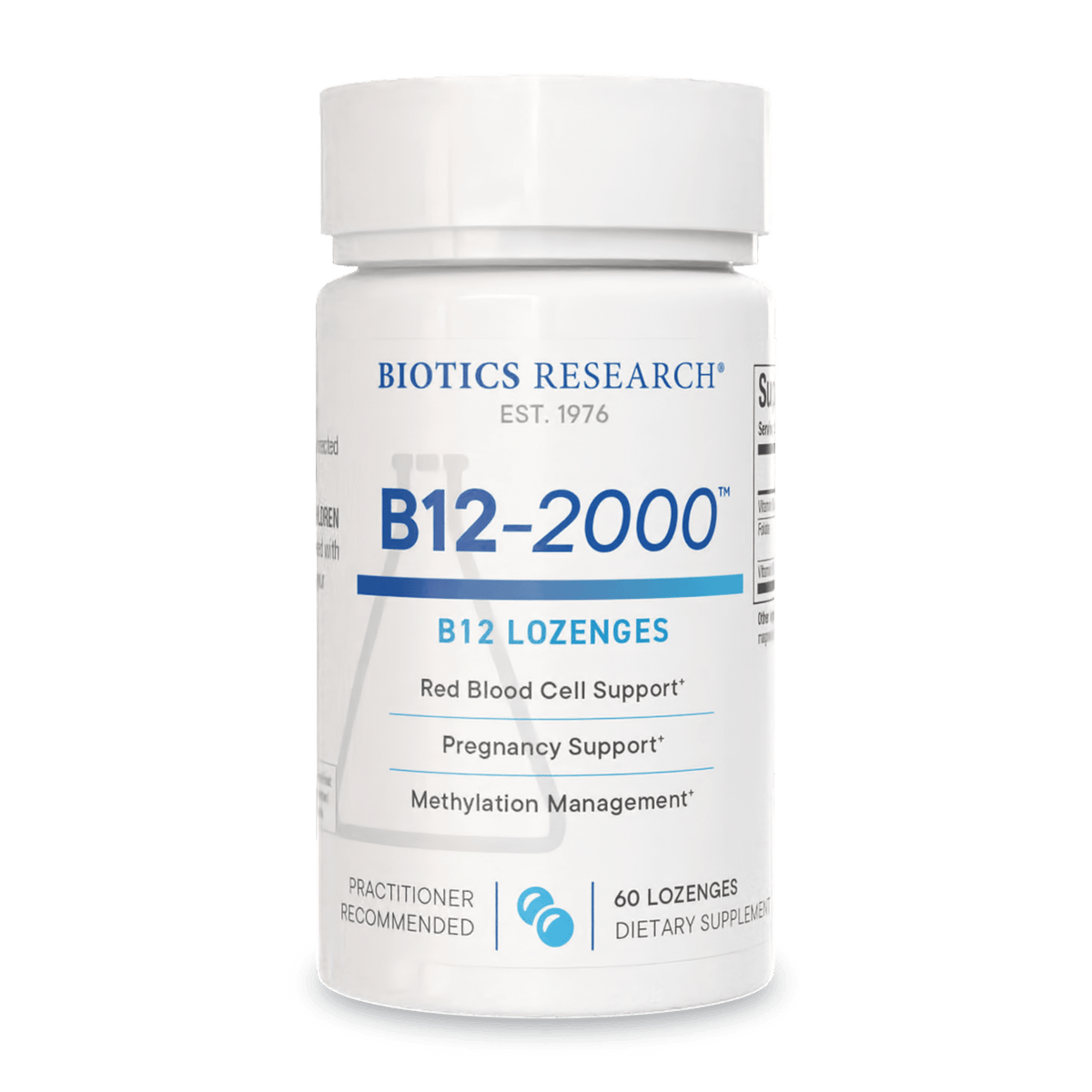 Biotics Research B12-2000 таблетки за смучене с B6 и фолиева киселина – 60 таблетки за смучене – изображение 3
