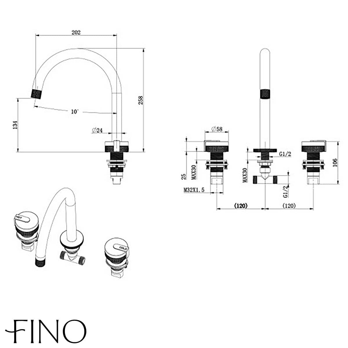 Βρύση χρωμίου Welzo Luxury σε ράφι με διπλές μαρμάρινες λαβές