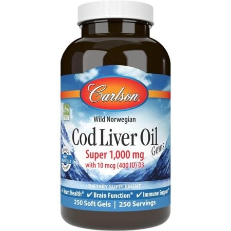 Carlson Labs Cod Liver Oil Gems Super 1,000mg 250 Softgels