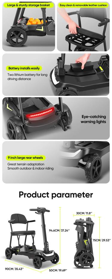 Welzo Freef Freef Lightweight Foldable Mobility Scooter - 4 Wiel, draagbare elektrische scooter voor volwassenen Lithium Battery, 20 km bereik