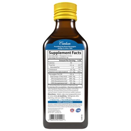 Carlson Labs o melhor óleo de peixe de 1.600 mg de sabor de limão de 6,7 onças (200 ml)