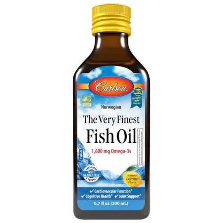 Carlson Labs El mejor aceite de pescado de 1,600 mg de 6.7 oz (200 ml) Sabor de limón