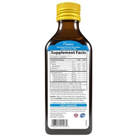 Carlson Labs Kid's The Very Finest Fish Oil 800mg 6.7oz (200ml) Lemon Flavour