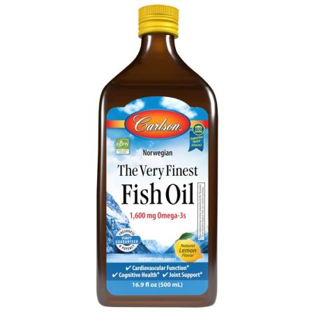 Carlson Labs El mejor aceite de pescado de 1,600 mg 16.9oz (500 ml) Sabor de limón