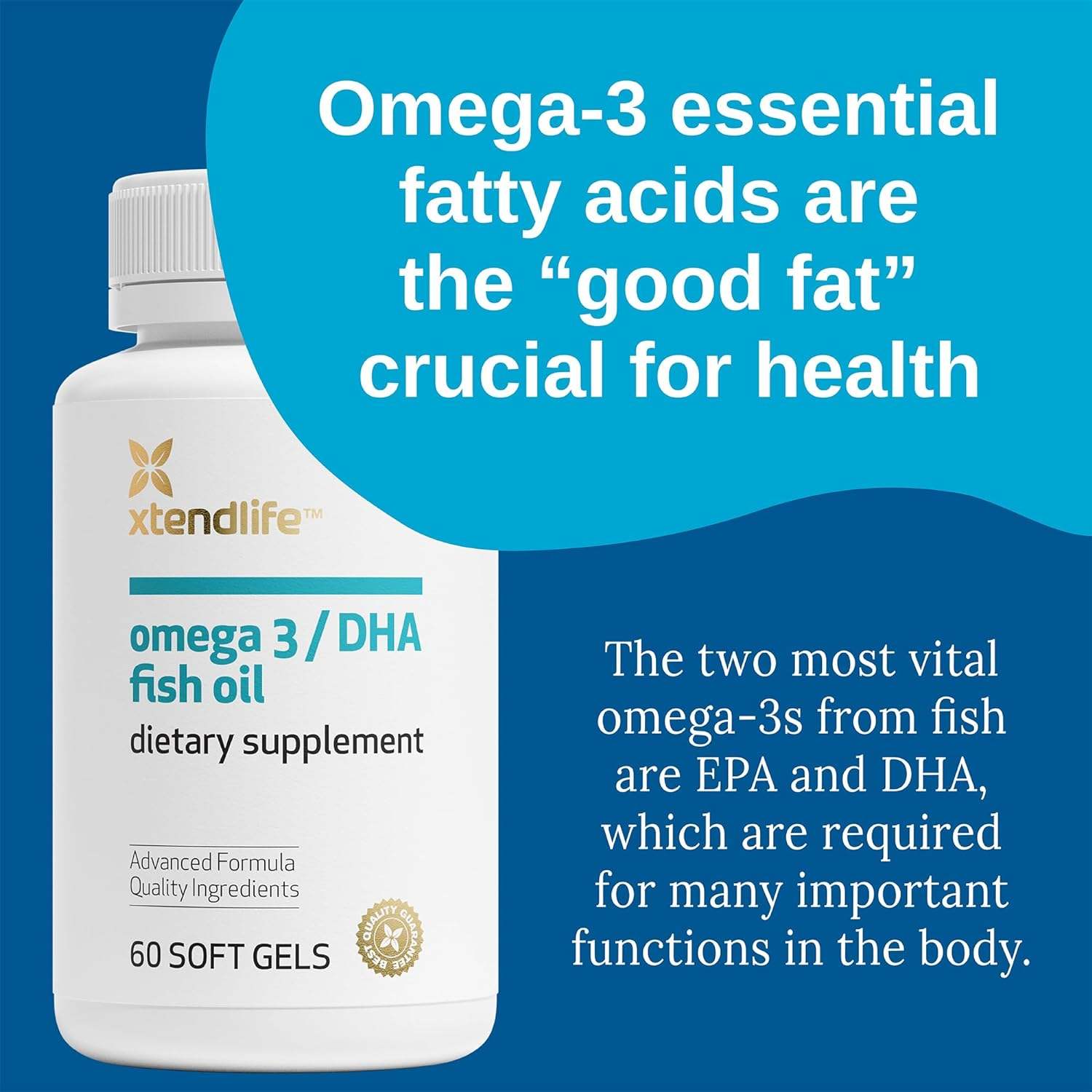 Omega 3 dha olej rybny, 60 czapek żelowych - XTendlife