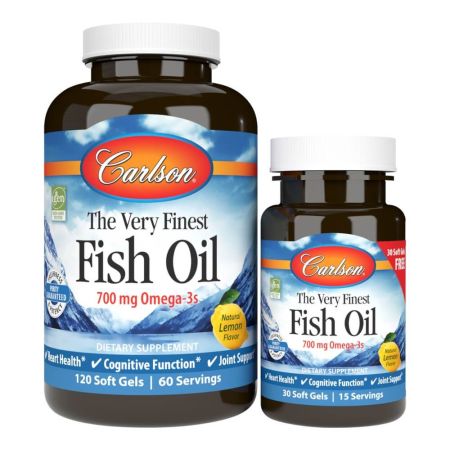 Carlson Labs Das beste Fischöl 700 mg 120 Softgele plus 30 Softgels kostenlos Zitronengeschmack