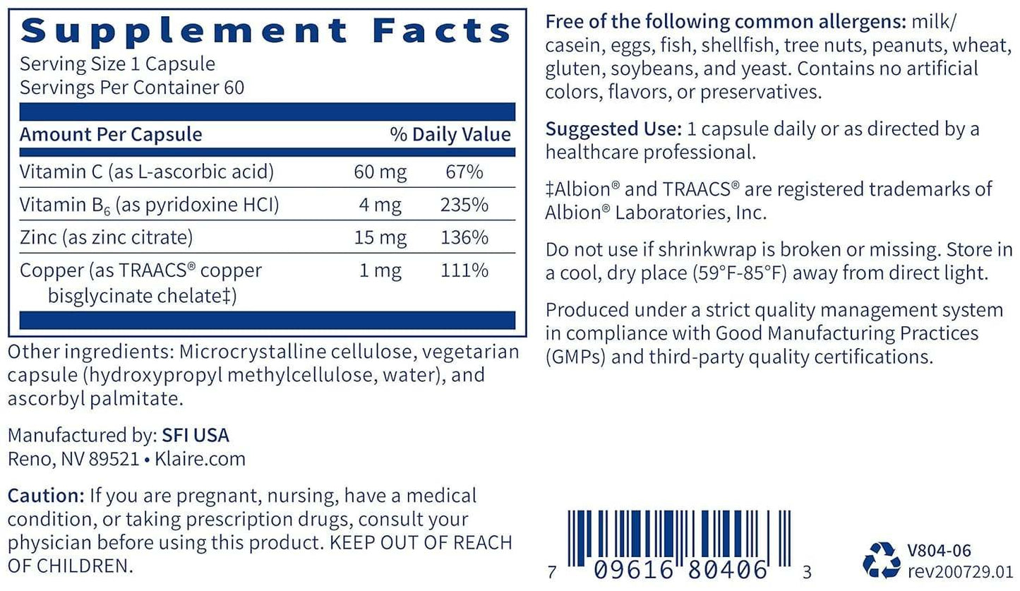 Zinc Plus, 60 capsule - Klaire Labs (SFI Health)