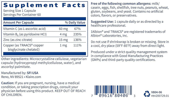 Cinc Plus, 60 kapsulas - Klaire Labs (SFI Health)