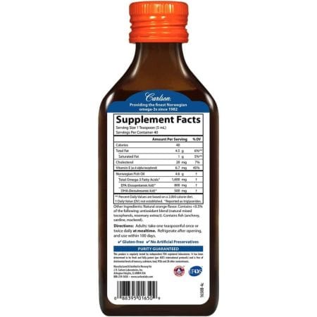 Carlson Labs The Very Finest Fish Oil 1,600mg 6.7oz (200ml) Orange Flavour