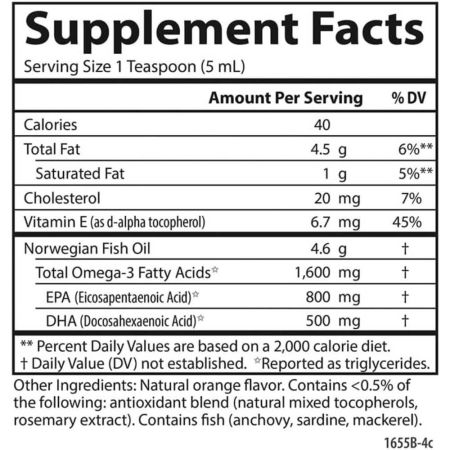 Carlson Labs Den allra finaste fiskoljan 1 600 mg 16,9 oz (500 ml) orange smak