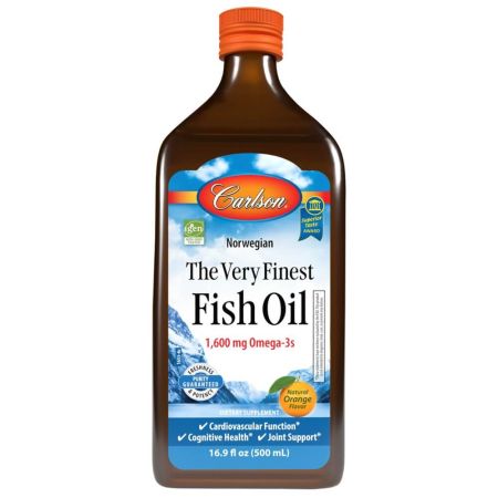 Carlson Labs El mejor aceite de pescado de 1,600 mg 16.9oz (500 ml) Sabor de naranja