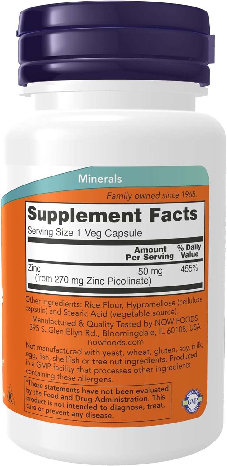 Zinc Picolinate, 50 mg, 120 cápsulas - ahora alimentos