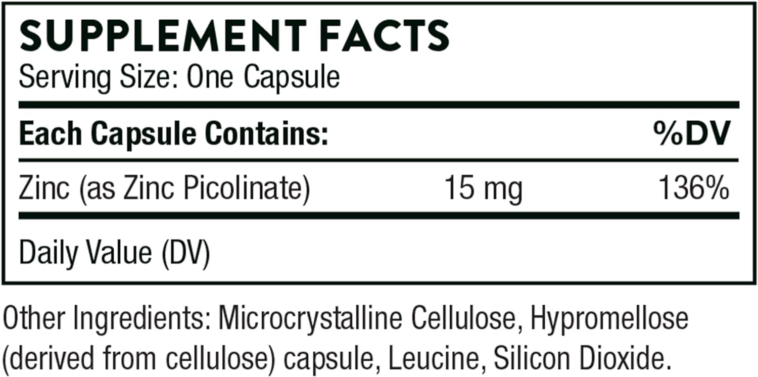 Zinc Picolinate (Hypoallergenic) 15mg - 60 Veg Caps - Thorne