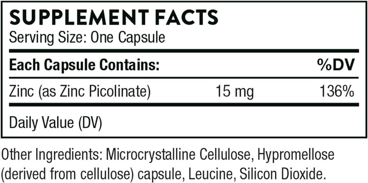 Cinko pikolinate (hipoalerginis) 15 mg - 60 daržovių kepurės - Thorne