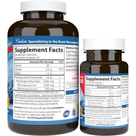 Carlson Labs Μέγιστη ωμέγα 2000mg 90 softgels συν 30 softgels δωρεάν