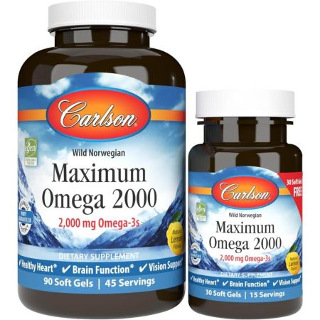 Carlson Labs Μέγιστη ωμέγα 2000mg 90 softgels συν 30 softgels δωρεάν