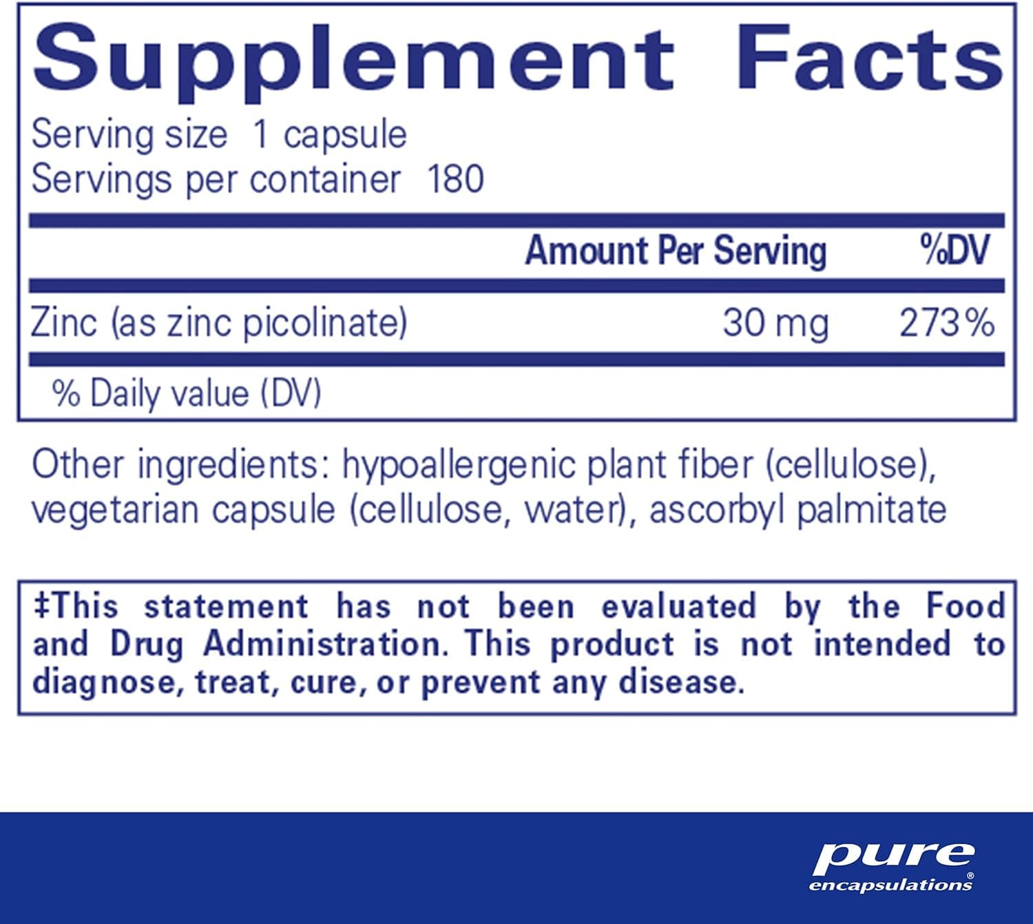 Zinc 30 - 180 VCAPS - Encapsulations pures