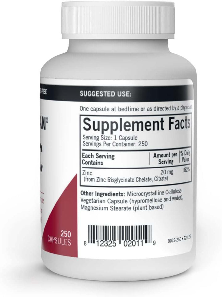 Zinc 20mg, ipoallergenico - 250 capsule - Kirkman Laboratories