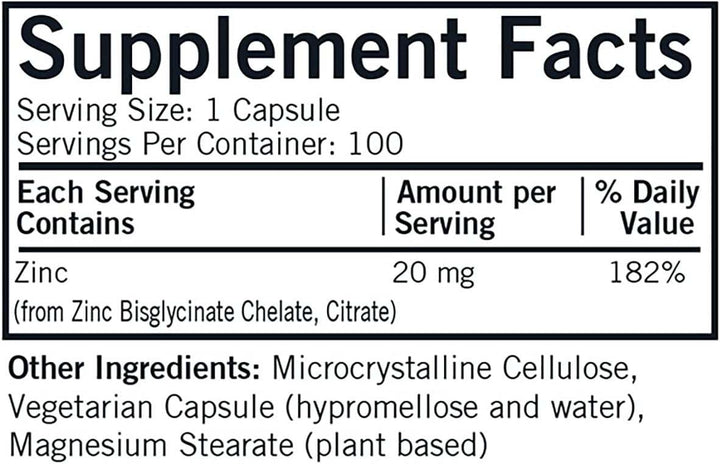 Tsink 20 mg, hüpoallergeenne - 100 kapslit - Kirkman Laboratories