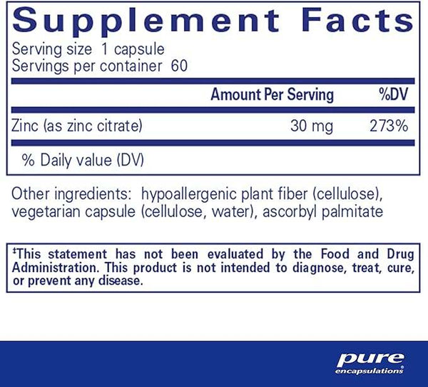 Zinc (citrate)- 60 vcaps - Pure Encapsulations