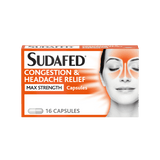 Sudafed Congestion & Headache Max Strength Capsules Pack of 16 - welzo