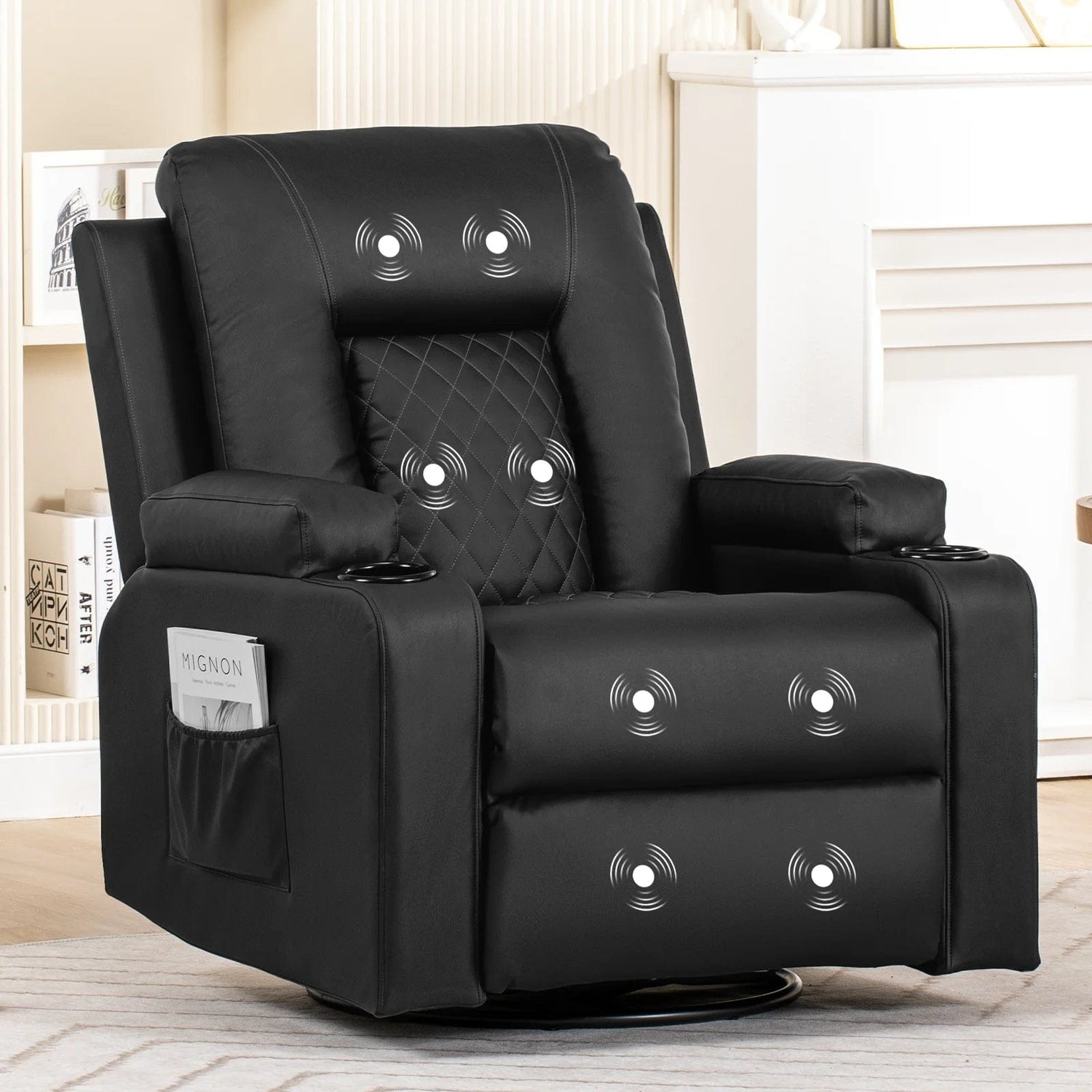 Oversized recliner massage fauteuil - Swivel Lounge stoel met massage, warmte en uitgebreide voetsteun