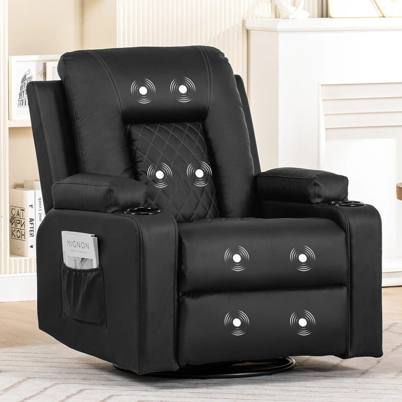 Oversized Recliner Massaging Armchair – Swivel Lounge Chair with Heat & Extended Footrest