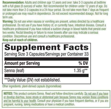 Senna odlazi 1350 mg, 100 veganskih kapsula - prirodni put