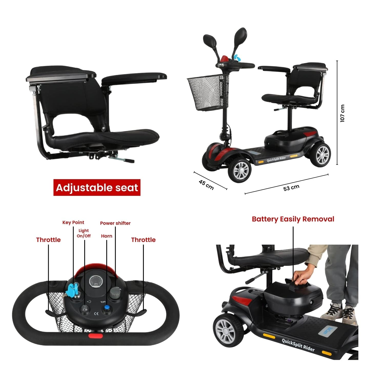 Welzo Venture – Scooter per disabili a 4 ruote pieghevole ultraleggero