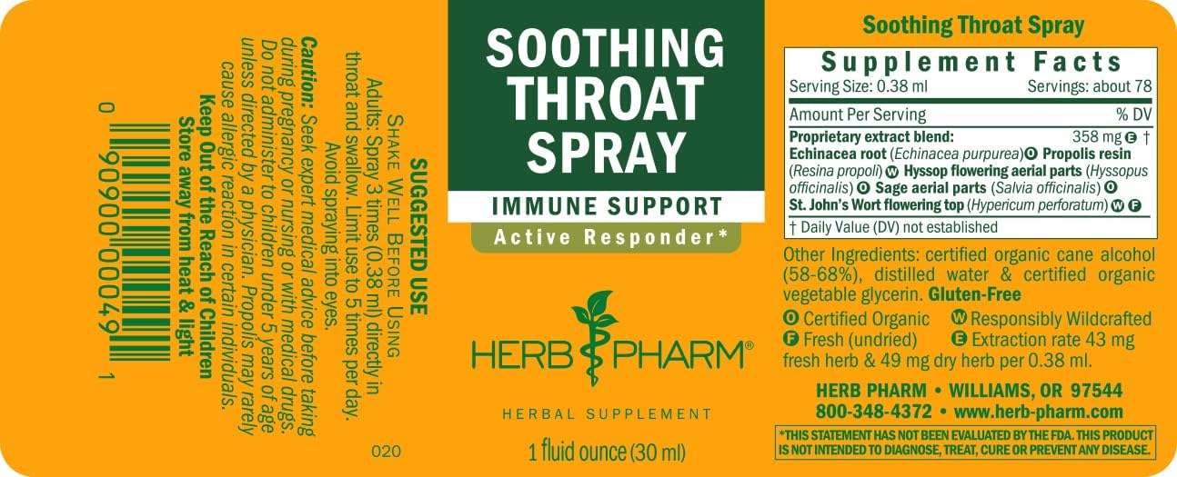 Soothing Throat Spray, 1 fl oz - Herb Pharm