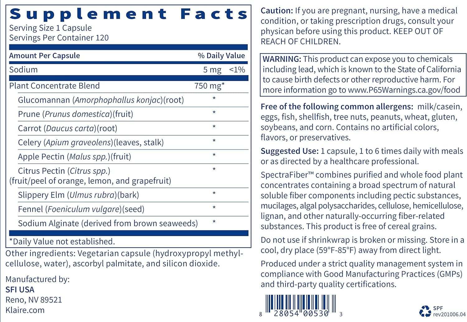 Capsules Spectrafiber 120 - Klaire Labs (SFI Health)