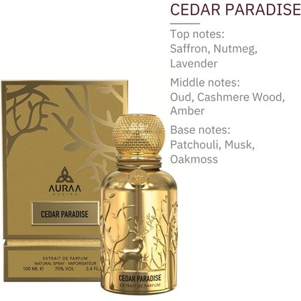 Cedar Paradise Extrait Perfume 100ml by Auraa Desire - Strong Spicy Fresh Scent for Men - Saffron, Nutmeg, Lavender Eau de Parfum