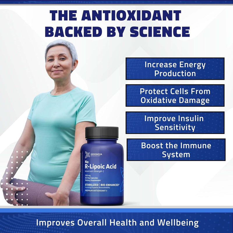 Bio-Enhanced R-Lipoic Acid 300mg, 60 Caps - Geronova Research