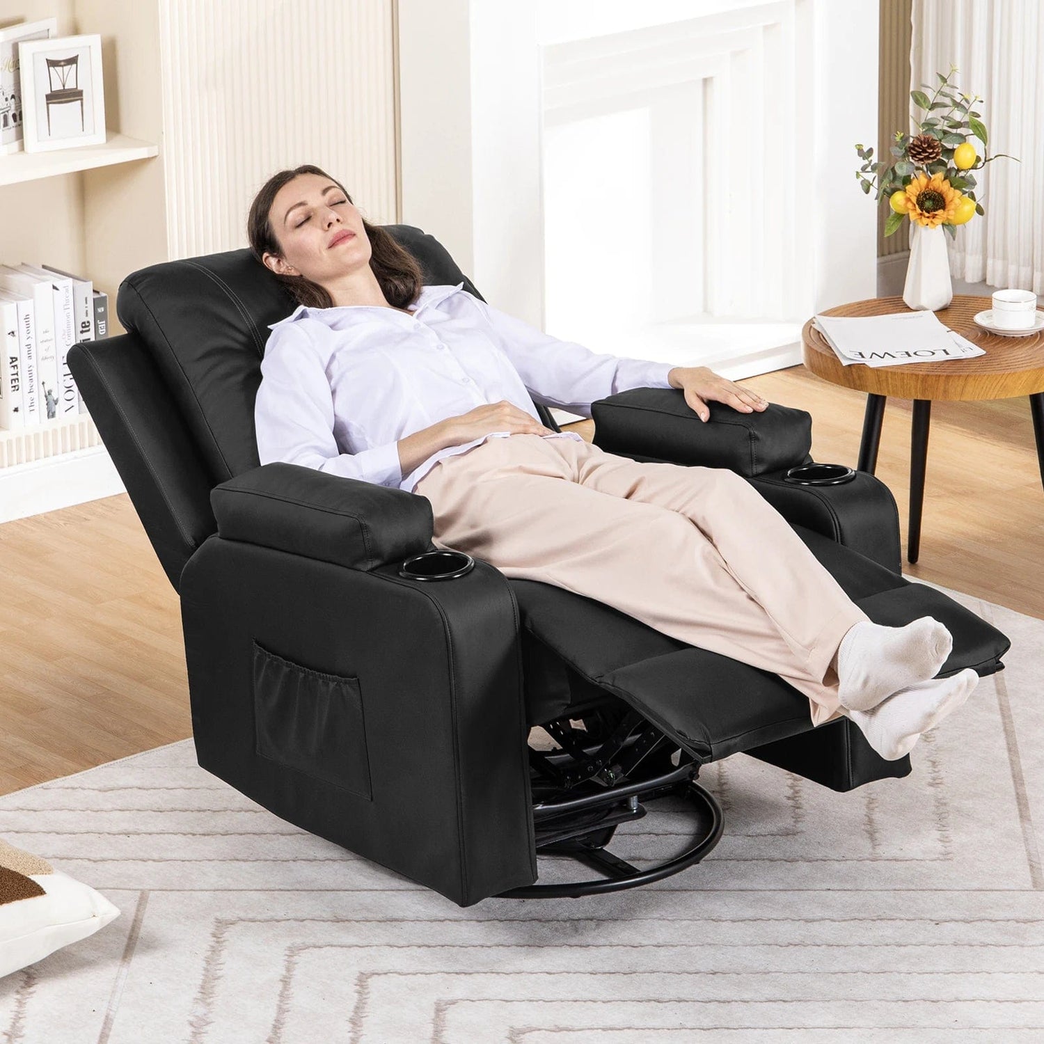 Oversized Recliner Massage Armchair – Swivel Lounge Chair with Massage, Heat & Extended Footrest