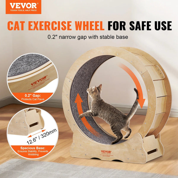 Wooden Cat Exercise Wheel - Silent Running Fitness Toy with Detachable Carpet