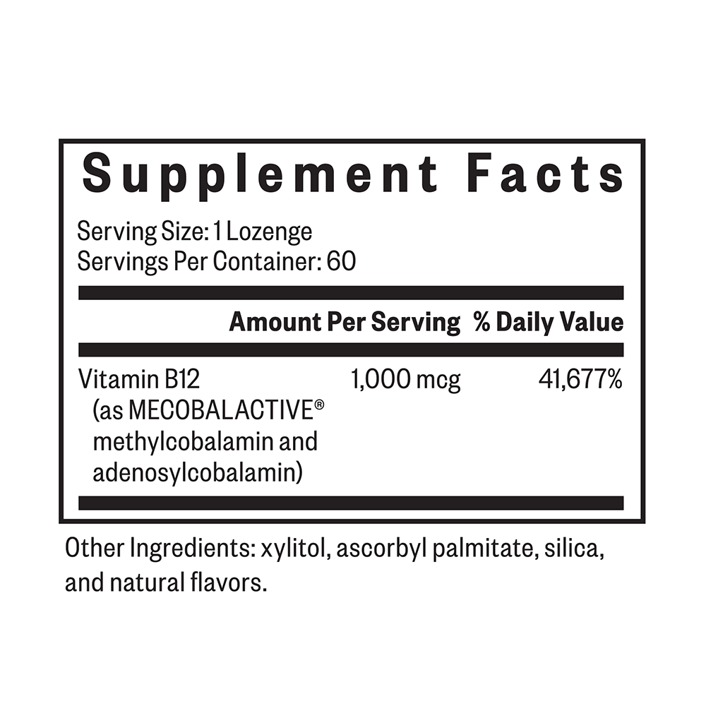 Active B12/B-12 1000 - 60 Lozenges - 1000 mcg (as Adenosylcobalamin and Methylcobalamin) - Seeking Health - welzo