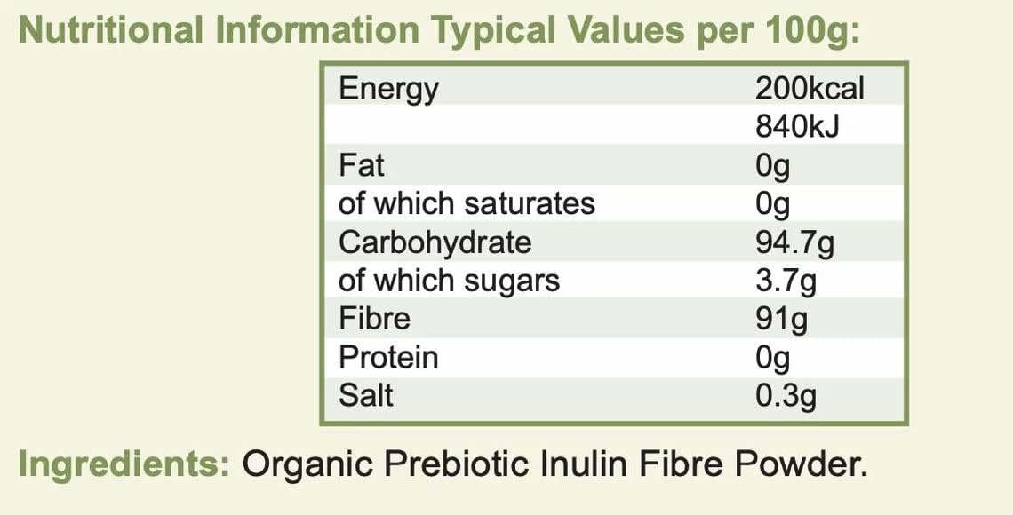 Inulina prebiótica orgânica de biofibra 250G - verduras douradas