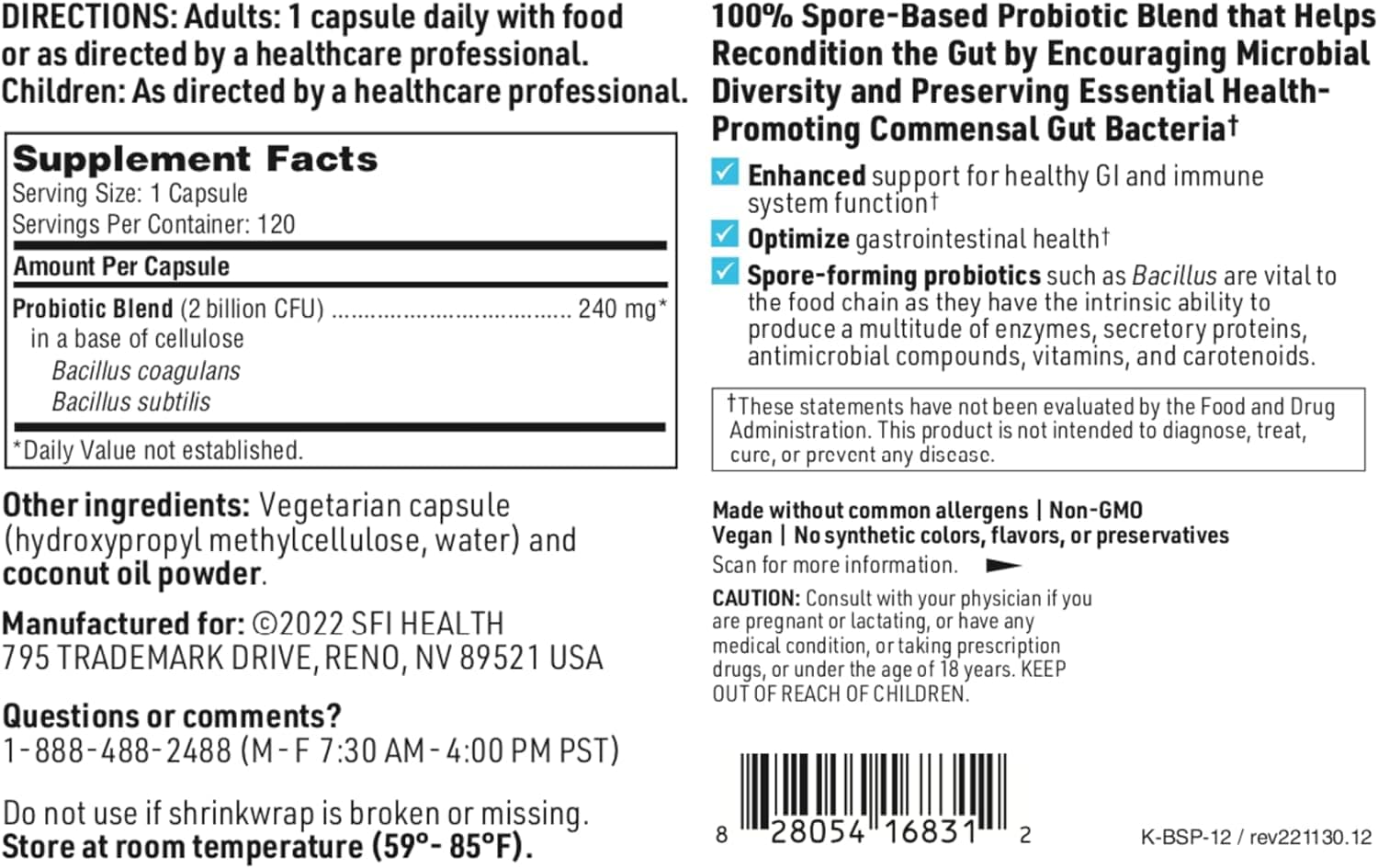 Biospora, 120 kapslit - Klaire Labs (SFI Health)