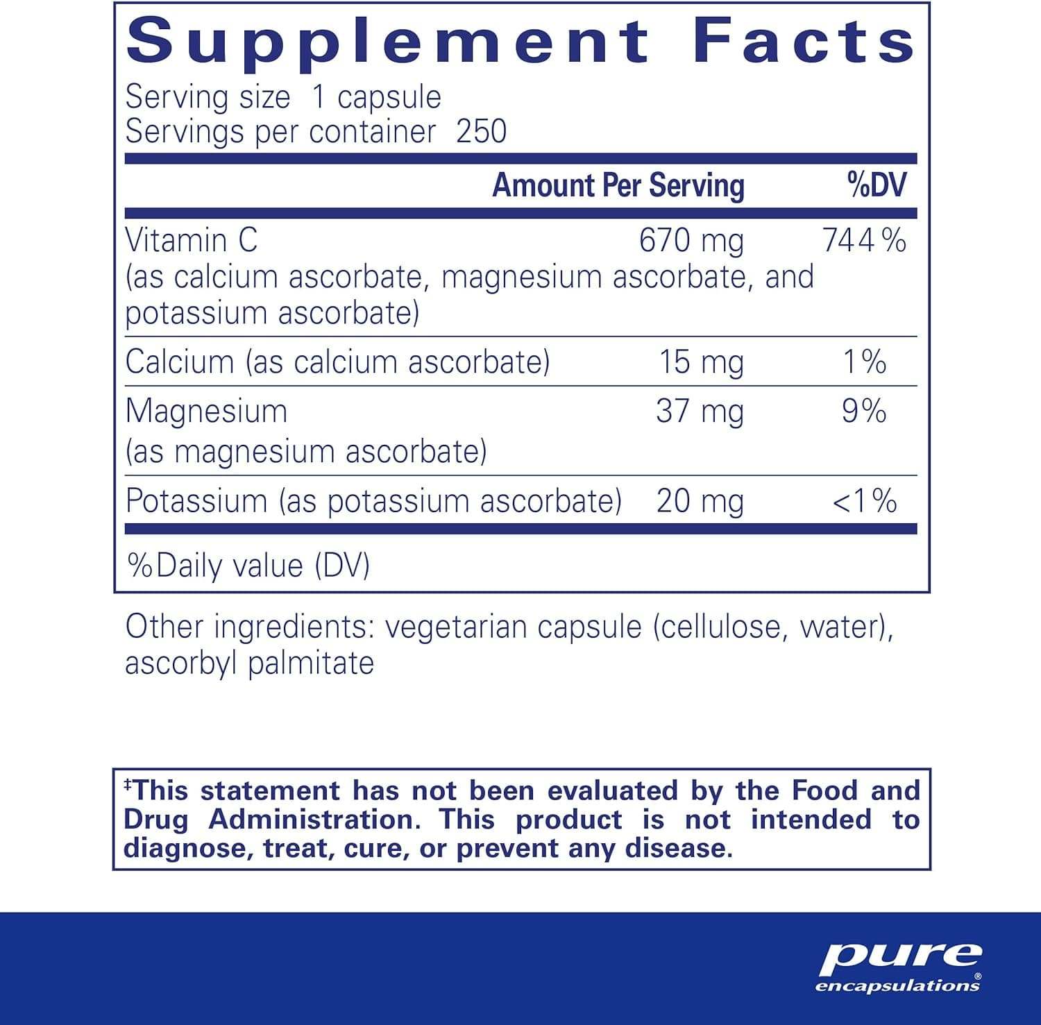 Buffered Ascorbic Acid, 250 Capsules - Pure Encapsulations