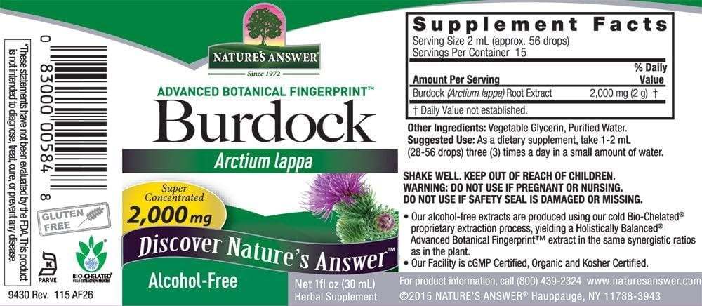 Burdock, alkoholiton, 1350 mg, 30 ml - Nature's Vastaus