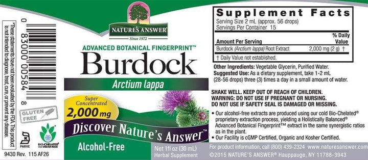 Burdock, brez alkohola, 1350mg, 30ml - Odgovor narave