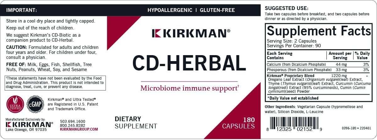 CD -Herbal, 180 kapslit - Kirkman Labs (hüpoallergeenne)