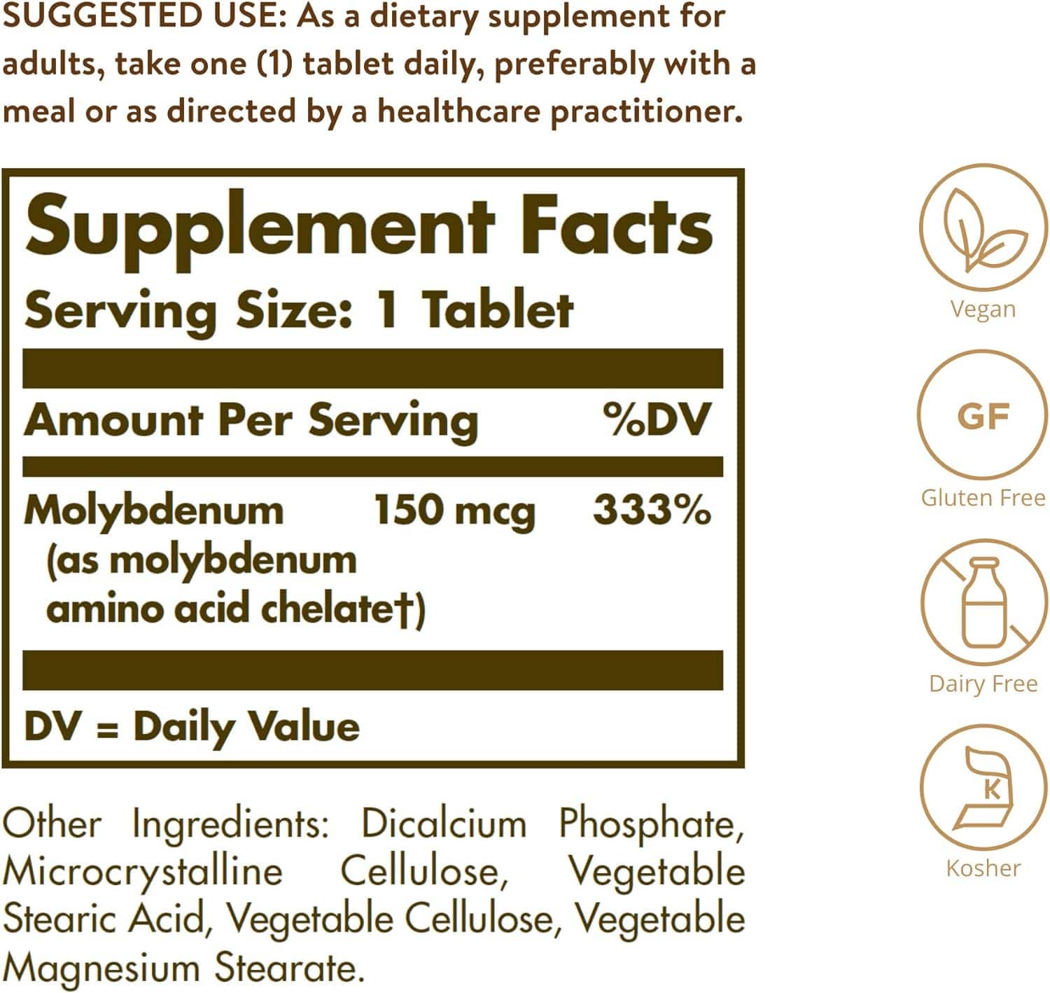 Chelated Molybdenum, 100 Tablets - Solgar