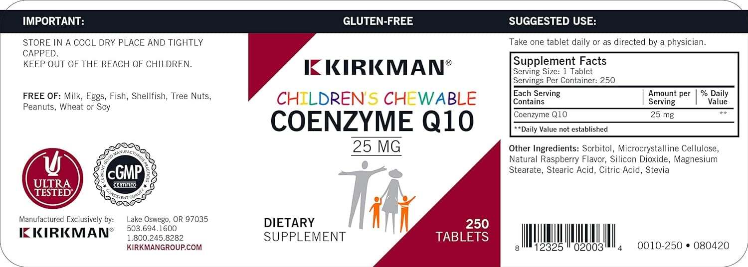 Co -enzym voor kinderen Q10 25 mg, 250 kauwtabletten - Kirkman Labs